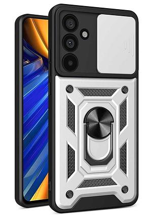Чехол fiji camera defence для samsung galaxy a56 5g (a566) бампер с защитой камеры и подставкой silver