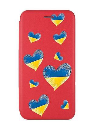 Чохол-книжка червоний з малюнком на xiaomi redmi note 14 4g сердечка. україна (принт 258)
