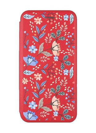 Чохол-книжка червоний з малюнком на xiaomi redmi note 14 4g квітковий фон (принт 371)