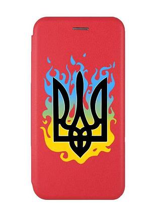 Чохол-книжка червоний з малюнком на xiaomi redmi note 14 4g тризуб полум'я (принт 257)