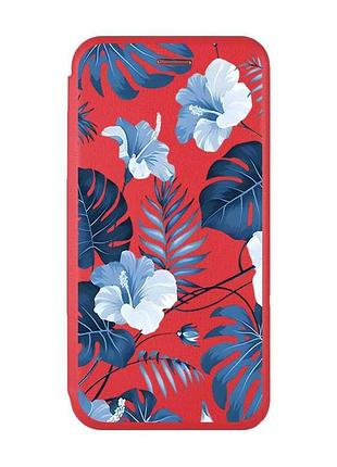 Чехол-книжка красный с рисунком на xiaomi redmi note 14 4g тропики (принт 373)