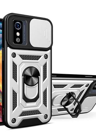 Чехол fiji camera defence для zte blade a3 2019 бампер с защитой камеры и подставкой silver