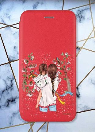 Чехол-книжка красный с рисунком на xiaomi redmi note 14 4g мама с дочуркой (принт 27)