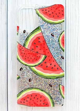 Чехол с плавающими серебряными блестками на samsung galaxy a06 ломтики арбуза (принт 342)