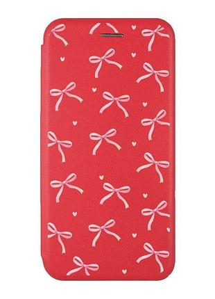 Чехол-книжка красный с рисунком на xiaomi redmi note 14 4g бантики (принт 404)