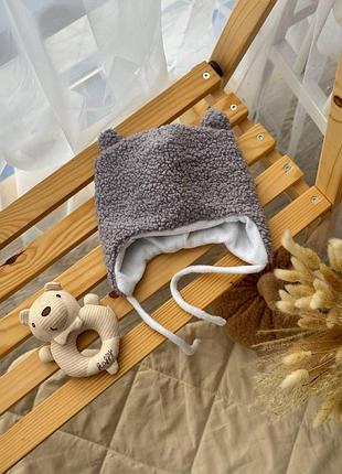 Дитяча тепла зимова шапочка teddy 46-48 см 9-12 м, сирій