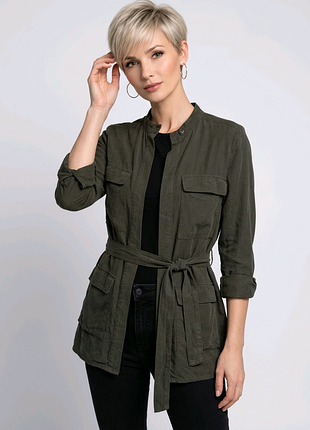 Рубашка сафари женская хаки, massimo dutti, с пояском