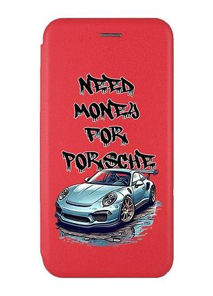 Чехол-книжка красный с рисунком на xiaomi redmi note 14 4g хочу порше (принт 385)
