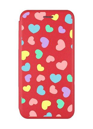 Чехол-книжка красный с рисунком на xiaomi redmi note 14 4g сердечка (принт 335)
