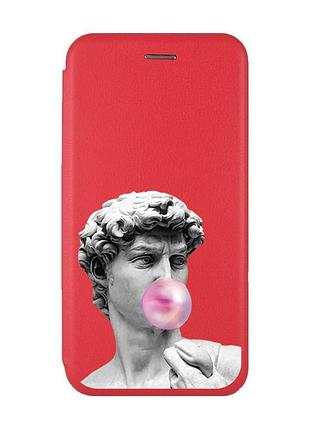 Чехол-книжка красный с рисунком на xiaomi redmi note 14 4g скульптура (принт 352)