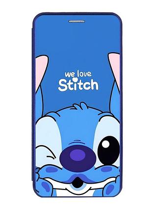 Чехол-книжка синий с рисунком на xiaomi redmi 13c/poco c65 стич (принт 410)