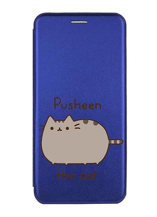 Чехол-книжка синий с рисунком на samsung galaxy a10s (a107) пушин котик (принт 412)