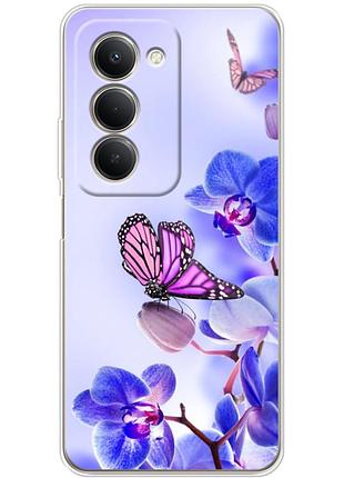 Чехол силиконовый с картинкой на xiaomi redmi 15 (цветок, бабочка на орхидее)