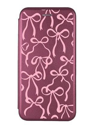 Чехол-книжка бордовый с рисунком на samsung galaxy a10s (a107) бантики (принт 406)