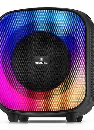 Колонка real-el x-760 black (65вт, bluetooth, usb, microsd, aux, mic, rgb, tws, 4000ма*ч)