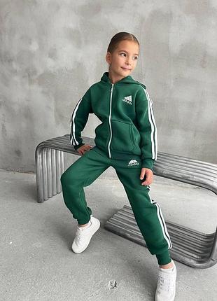 Спортивный костюм adidas трехнитка начес 152-158, зеленый