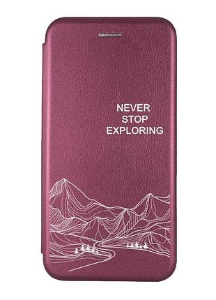 Чехол-книжка бордовый с рисунком на samsung galaxy a02s путешествуй (принт 407)