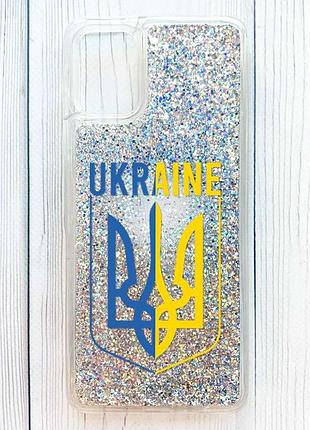 Чехол с плавающими серебряными блестками на samsung galaxy a06 тризуб (принт 254)