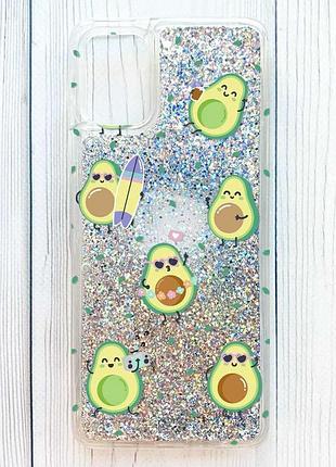 Чехол с плавающими серебряными блестками на samsung galaxy a06 авокадо на отдыхе (принт 302)