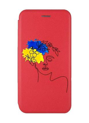 Чехол-книжка красный с рисунком на xiaomi redmi note 14 4g украинка арт (принт 3)