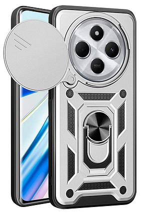 Чехол fiji camera defence для poco c75 бампер с защитой камеры и подставкой silver