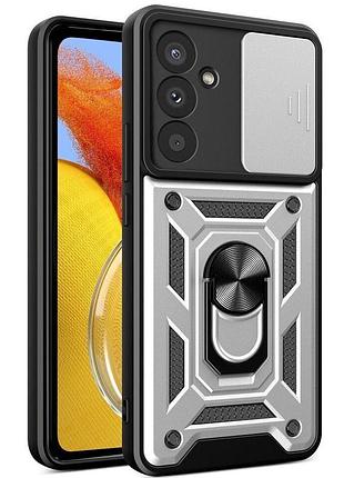 Чехол fiji camera defence для samsung galaxy s24 (s921) бампер с защитой камеры и подставкой silver