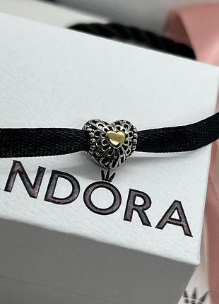 Серебряный шарм бусина pandora "винтажное сердце" пандора