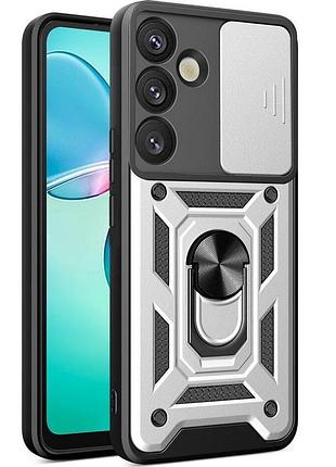 Чехол fiji camera defence для samsung galaxy s25 plus (s936) бампер с защитой камеры и подставкой silver