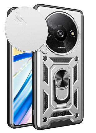 Чехол fiji camera defence для xiaomi redmi a3 бампер с защитой камеры и подставкой silver
