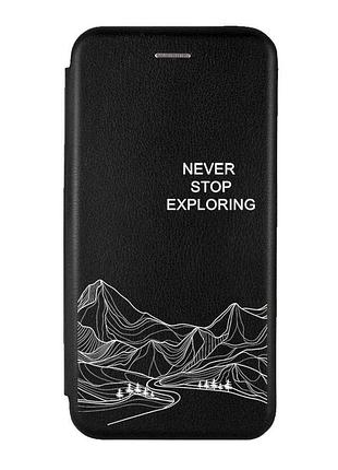 Чехол-книжка черный с рисунком на samsung galaxy a07 (a075) путешествуй (принт 407)