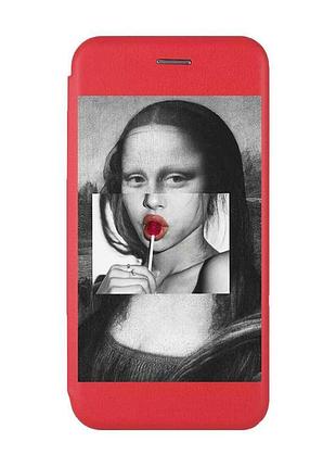 Чехол-книжка красный с рисунком на xiaomi redmi note 14 4g современная мона лиза (принт 351)