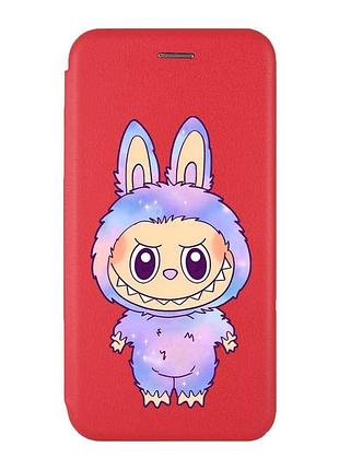 Чохол-книжка червоний з малюнком на xiaomi redmi note 14 4g лабубу (принт 413)
