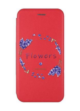 Чехол-книжка красный с рисунком на xiaomi redmi note 14 4g лавандовый венок (принт 19)
