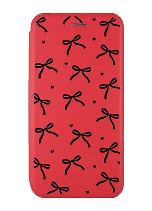 Чехол-книжка красный с рисунком на xiaomi redmi note 14 4g бантики (принт 405)