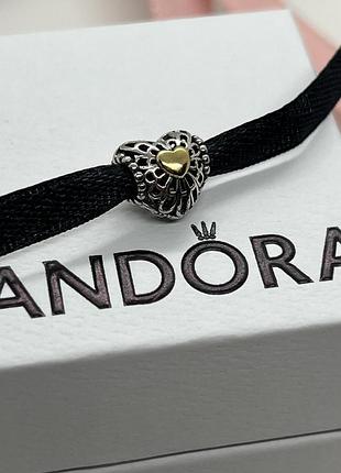 Шарм намистина-бусіна pandora "золоте серце" пандора