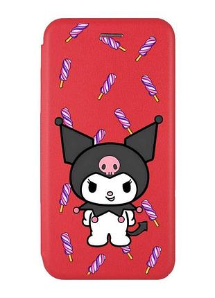 Чехол-книжка красный с рисунком на xiaomi redmi note 14 4g куроми (принт 390)