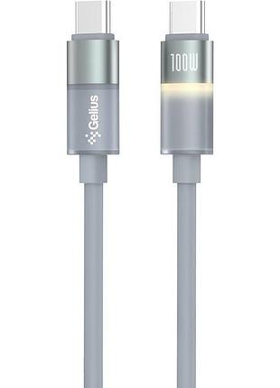 Кабель gelius moonline type-c-type-c pd100w (5a) 1.2м для быстрой зарядки и передачи данных с подсветкой grey (gp-ucn014)
