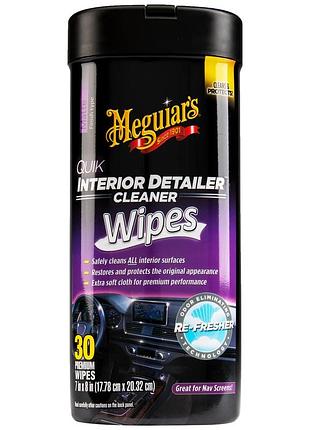 Серветки для догляду за салоном meguiar's quick interior detailer wipes, 30 шт. алоє