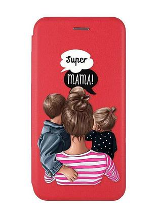 Чехол-книжка красный с рисунком на xiaomi redmi note 14 4g супер мама (принт 29)