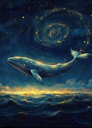 Алмазная мозаика colorart 40x40 космический кит + голограммные алмазики fs1411