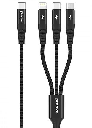 Кабель proove hydra 3 in1 type-c + micro usb + lightning (1m) black