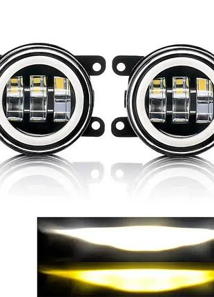 Протитуманні led фари 45w w+y з дхо для mitsubishi outlander, lancer, pajero, delica (комплект 2-шт)