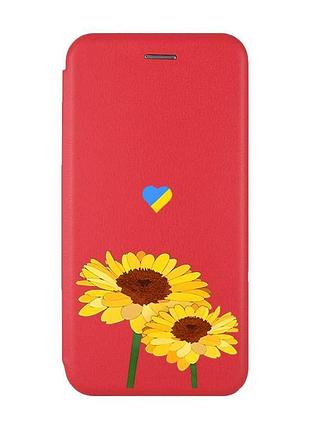 Чехол-книжка красный с рисунком на xiaomi redmi note 14 4g желтые цветы (принт 364)