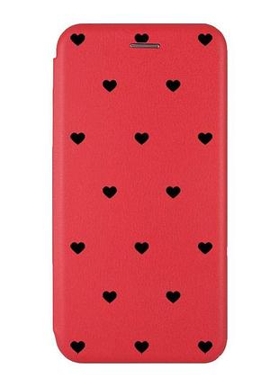 Чехол-книжка красный с рисунком на xiaomi redmi note 14 4g сердечка черные (принт 402)