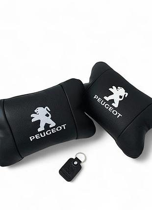 Набор подушек peugeot из кожи + брелок в подарок, автоподушки с вышивкой