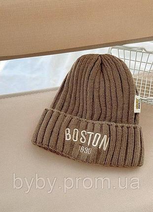 Стильна дитяча шапка з написом boston капучино