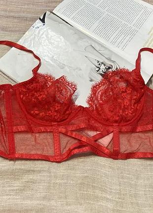 Intimissimi шикарный красный полупрозрачный бюст с кружевом на косточках