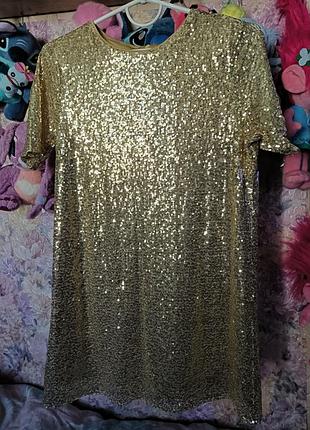 Золотое платье туника boohoo паетки