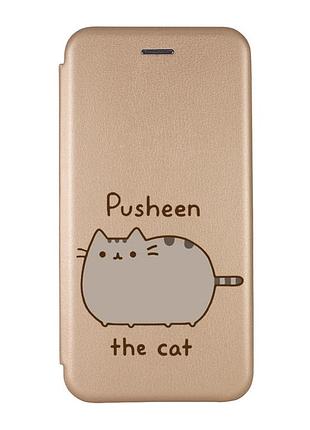 Чехол-книжка золотой с рисунком на xiaomi poco c40 пушин котик (принт 412)