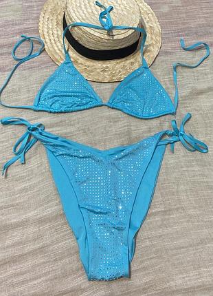 Tezenis шикарный раздельный голубой купальник на завязке с стразами